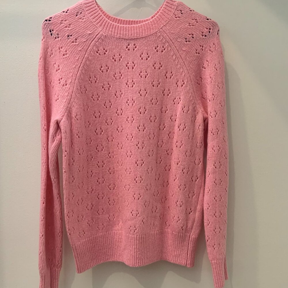 Lucky Brand Pointelle Chenille Pullover Sweater Crewneck Chunky Knit Small